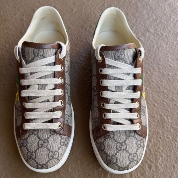 GUCCI Ace Supreme Leather Fake Not Canvas Print Sneaker Women's Brown EU 37 - Picture 5 of 12
